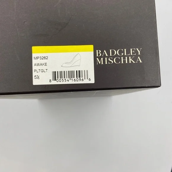 Badgley Mischka Gold Glitter Peep Toe Wedge Shoes Size 5.5